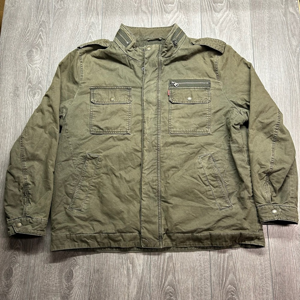 Levis Mens XXL Olive Green Canvas Military Field Jacket Quilted Lining